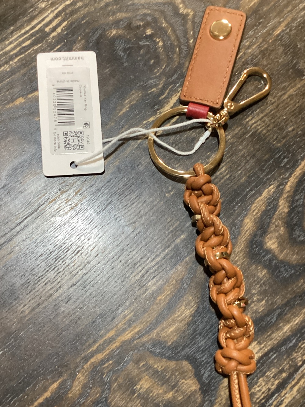 Hammitt Tan Braided Leather Keyring Bag Charm with Gold Hardware and Red Accent - Picture 3 of 5